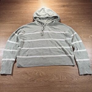 C&C California Linen Blend Hoodie Sweater Women's L Striped Sage Green Cozy